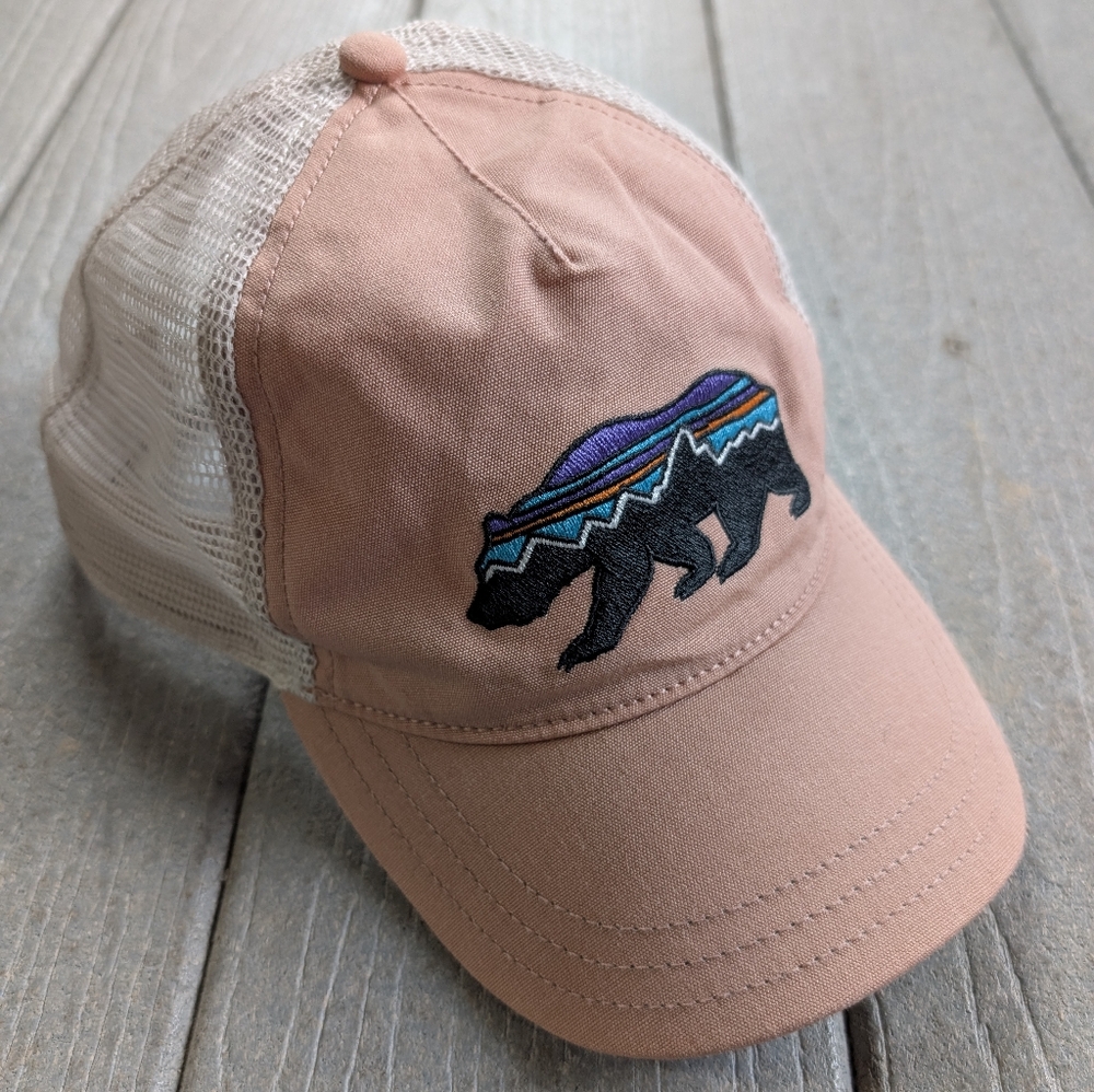 Pink Trucker Hat with Bear Embroidery
